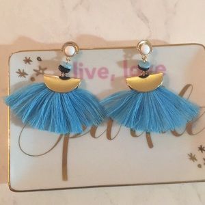 Blue & Gold tassel earrings